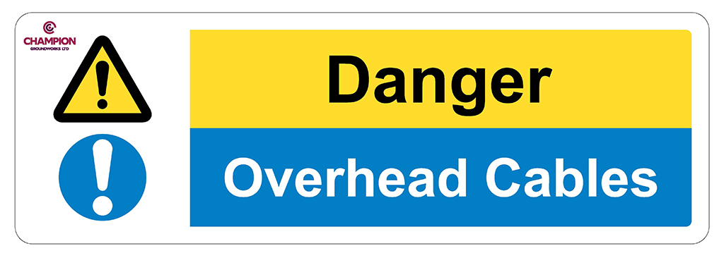 DANGER OVERHEAD CABLES- FFS09- 595 X 200MM 4MM CORREX
